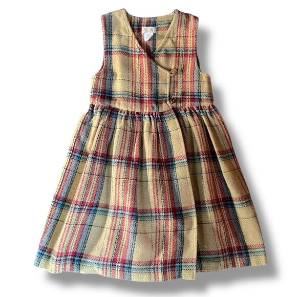 Petit Patapon Girls Jumper Dress Sz 6 Tan Plaid Cotton Wool Blend Preppy Classic - Picture 2 of 7